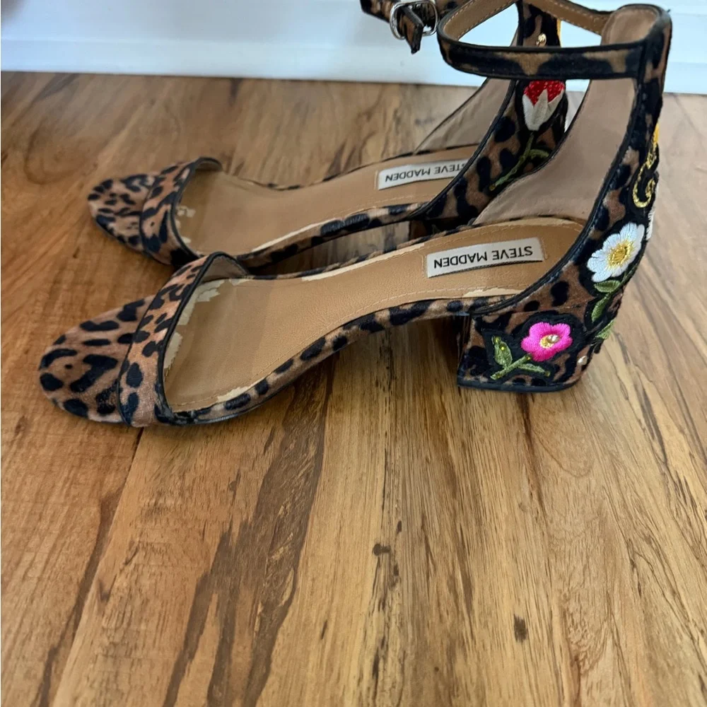 Steve Madden Inca Leopard Print Floral Embroidery Block Heels 9